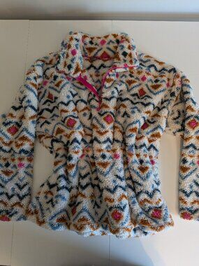 Eddie Bauer‎ Womens Fleece Pullover Aztec Print Quarter Zip Size XXLarge